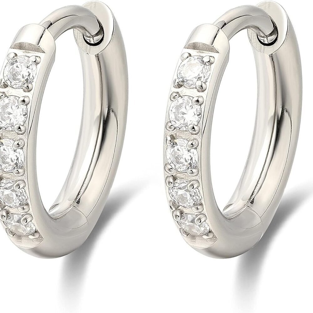 Small White Cubic Zirconia Titanium Hoop Earrings for Sensitive Ears